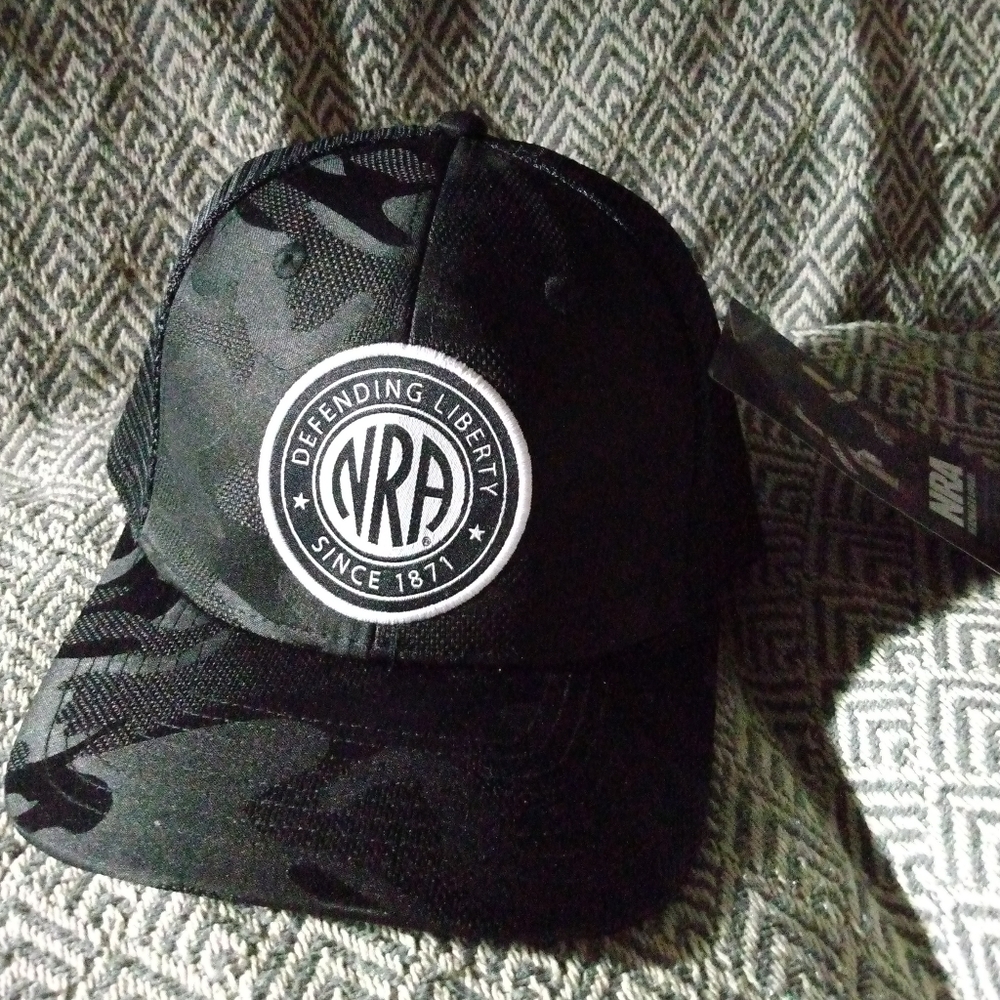 NRA National Rifle Association Snapback Black Camo Trucker Hat Adjustable Mesh